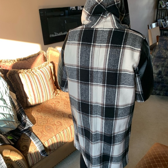Plaid wrap jacket with faux leather detail - size L - Picture 3 of 5